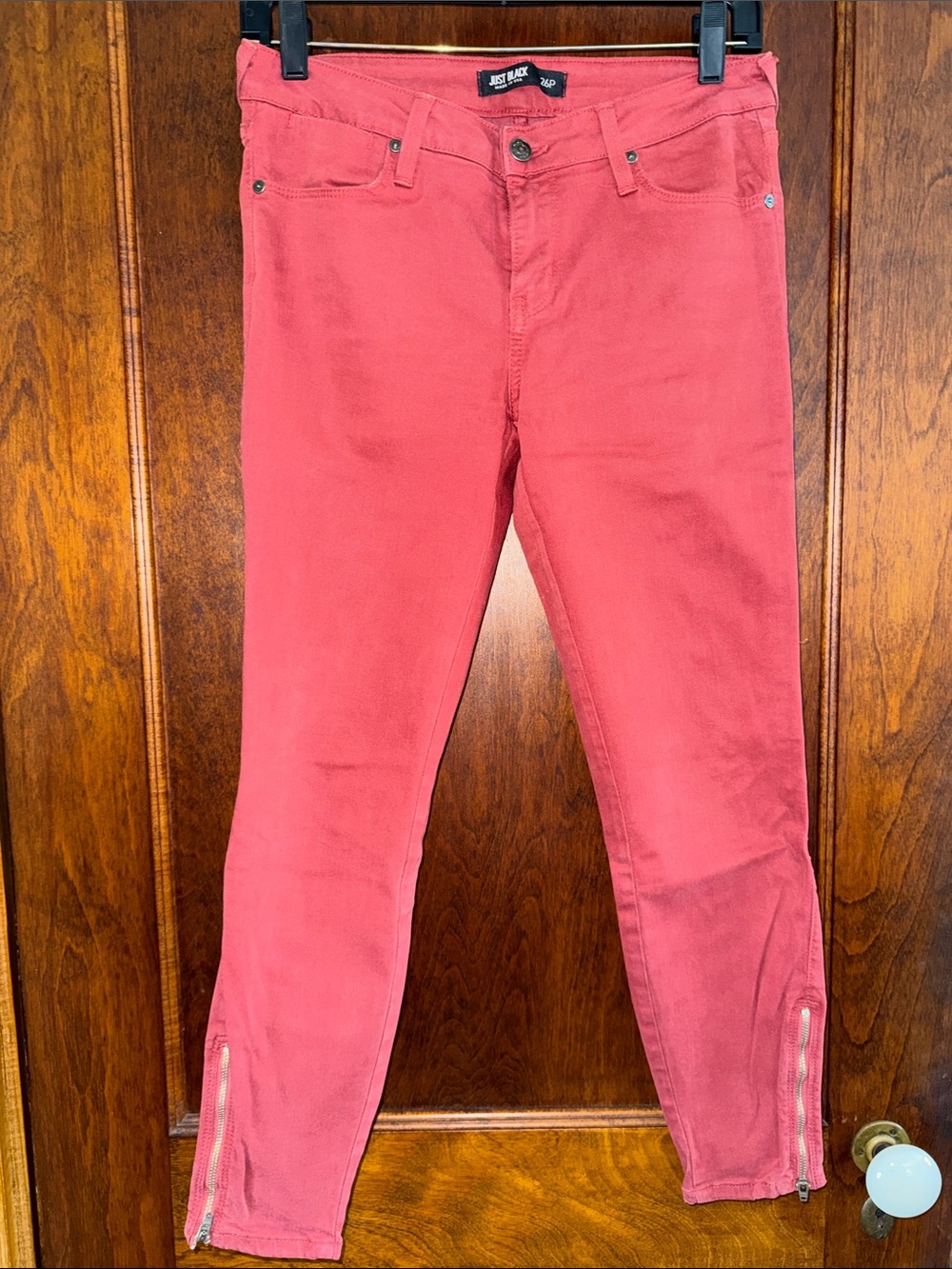 Just Black Women's Coral Pink Skinny Jeans with Ankle Zippers